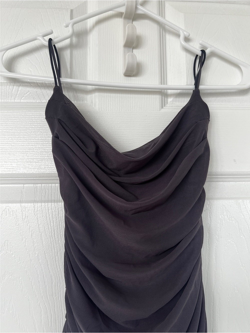 edge Charcoal Ruched Mesh Slip Dress